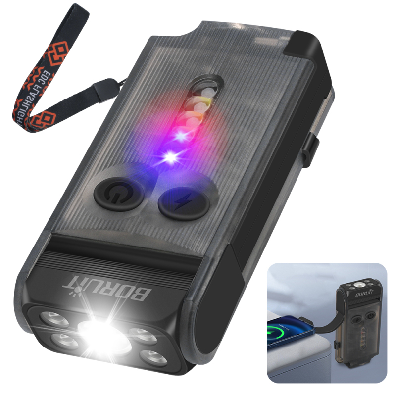 Boruit V30 Rechargeable Mini Torch Light 900 Lumens Pocket Flashlight with Power Bank,UV Red Torch Light,Magnetic Flashlight