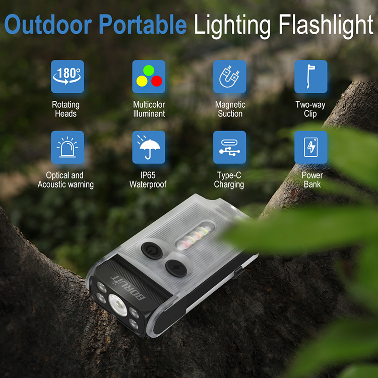 Boruit v30 keychain edc led flashlight head swivel 2000mah battery power bank fluorescent flashlight with UV light