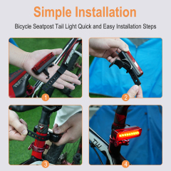 Boruit D2 Bike Tail Light Bicycle Lamps Bicycle Safety Warning Rear Light Rechargeable LED Bike Rear Cycling Light with Memory Function