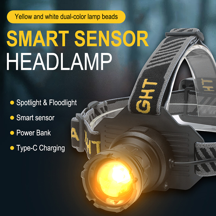 Boruit T502A Telescopic led head lamp torch High Brightness Sensor linterna de cabeza recargable with 6 Lighting Modes