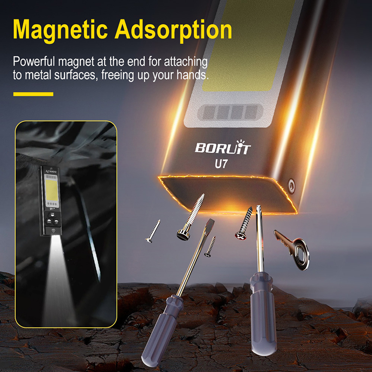 Boruit U7 High Lumens Rechargeable Flashlight Multifunctional Powerful Pocket Work Light Magnetic Flashlight with 365nm UV light