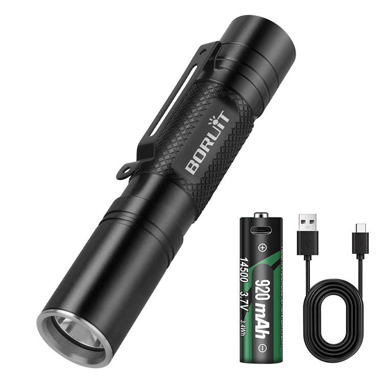 Boruit RJ13 500 Lumens High Brightness EDC Flashlight Waterproof Rechargeable Small Torch Light Portable Tactical Light Torch