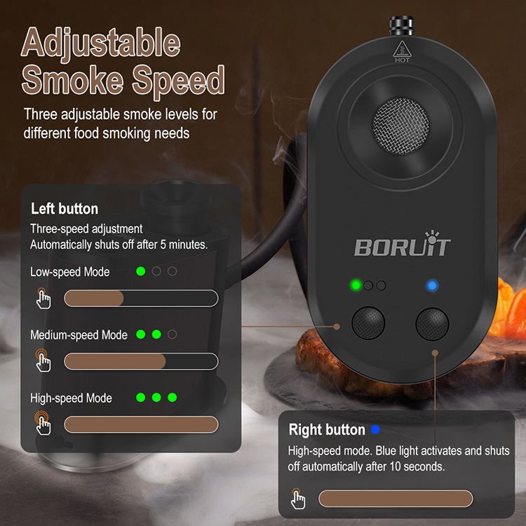 Boruit BQ500 Cocktail Whiskey Smoker Gift Set Portable Molecular Cuisine Smoking Food Cold Smoke Infuser Kit