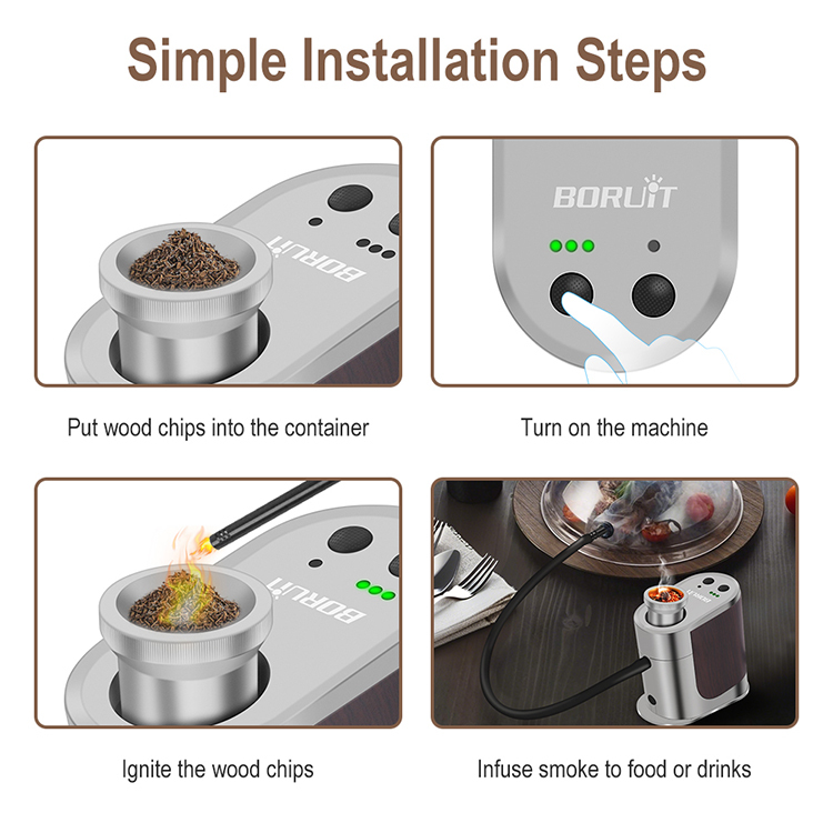 Boruit BQ500 Portable Smoking Gun Beverage Food Sawdust Smoke Infuser Blaster Smoker Suitable for Barbecue Picnic cooking