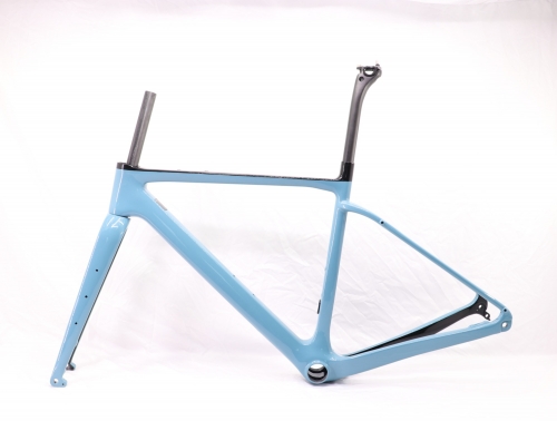 GF-002 Carbon Gravel Bike Frame Light Blue Glossy Finish