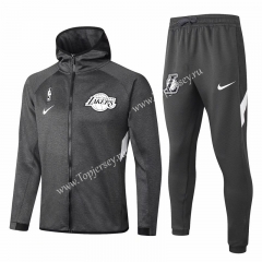 2020-2021 NBA Lakers Gray Jacket Uniform With Hat-815
