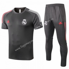 2020-2021 Real Madrid Dark Gray Short-sleeved Thailand Soccer Tracksuit-815