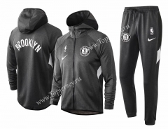 2020-2021 NBA Brooklyn Nets Gray Jacket Uniform With Hat-815