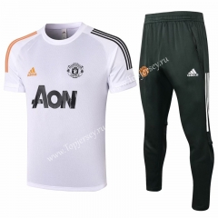 2020-2021 Manchester United White Short-sleeve Thailand Soccer Tracksuit-815