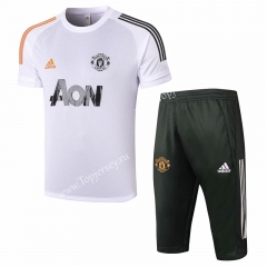 2020-2021 Manchester United White Short-sleeve Thailand Soccer Tracksuit-815