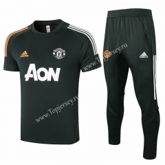2020-2021 Manchester United Army Green Short-sleeve Thailand Soccer Tracksuit-815