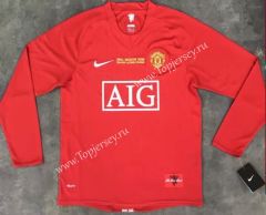 Retro Version 07-08 Champions League Manchester United Home Red LS Thailand Soccer Jersey AAA-510