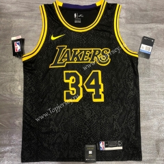 Mamba Snake Pattern Los Angeles Lakers Round Collar Black #34 NBA Jersey