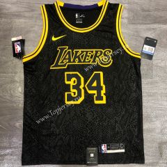 Mamba Snake Pattern Los Angeles Lakers Round Collar Black #34 NBA Jersey