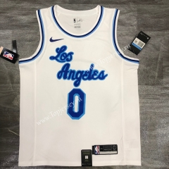 Latin Edition Los Angeles Lakers White #0 NBA Retro Jersey