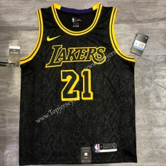 Mamba Snake Pattern Los Angeles Lakers Round Collar Black #21 NBA Jersey