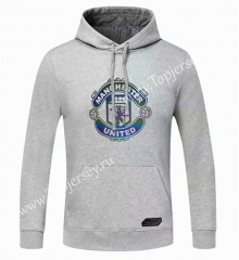 2020-2021 Manchester United Light Gray Thailand Soccer Tracksuit Top With Hat-CS