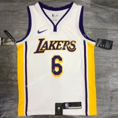 Los Angeles Lakers V Collar White #6 NBA Retro Jersey-311