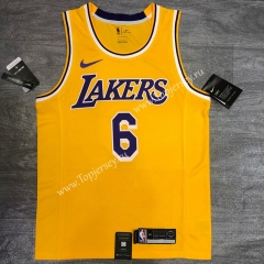 Los Angeles Lakers Round Collar Yellow #6 NBA Retro Jersey-311