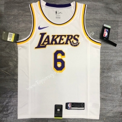Los Angeles Lakers Round Collar White #6 NBA Retro Jersey-311