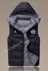 2021-2022 Paris SG Black Double-Sided Wear Hooded Jackets Cotton Vest