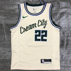 Milwaukee Bucks V Collar Beige #22 NBA Jersey-311