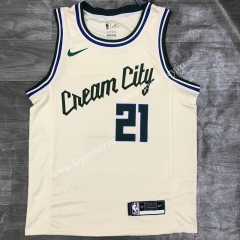 Milwaukee Bucks V Collar Beige #21 NBA Jersey-311