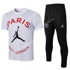 2021-2022 Jordan PSG White Short-sleeved Thailand Soccer Tracksuit -815