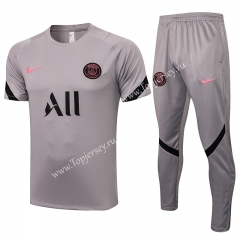 2021-2022 PSG Ligth Gray Short-sleeved Thailand Soccer Tracksuit -815