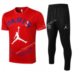 2021-2022 Jordan PSG Red Short-sleeved Thailand Soccer Tracksuit -815