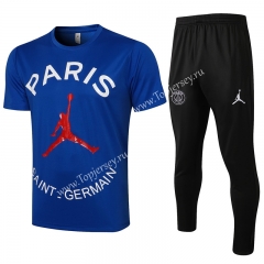 2021-2022 Jordan Paris SG Camouflage Blue Short-sleeved Thailand Soccer Tracksuit-815