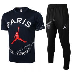 2021-2022 Jordan PSG Royal Blue Short-sleeved Thailand Soccer Tracksuit -815