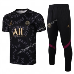 2021-2022 PSG Black Short-sleeved Thailand Soccer Tracksuit -815