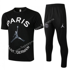 2021-2022 Jordan PSG Black Short-sleeved Thailand Soccer Tracksuit -815