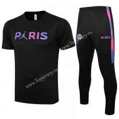 2021-2022 Jordan Paris SG Black Short-sleeved Thailand Soccer Tracksuit-815