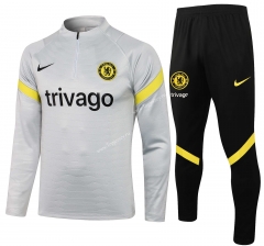 2021-2022 Chelsea Light Gray Thailand Soccer Tracksuit-815