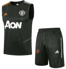 2021-2022 Manchester United Army Green Thailand Soccer Vest Tracksuit-815
