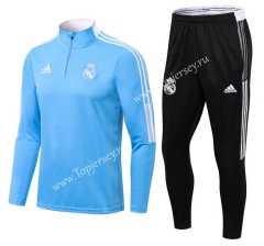 2021-2022 Real Madrid Light Blue Thailand Soccer Tracksuit-411