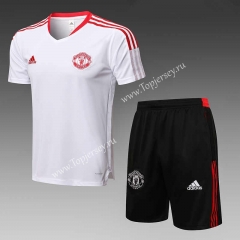 2021-2022 Manchester United White Short-sleeve Thailand Soccer Tracksuit-815
