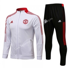 2021-2022 Manchester United High Collar White Thailand Soccer Jacket Uniform-815