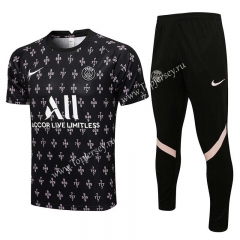 2021-2022 PSG Black Short-sleeved Thailand Soccer Tracksuit-815