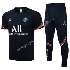 2021-2022 PSG Royal Blue Short-sleeved Thailand Soccer Tracksuit-815