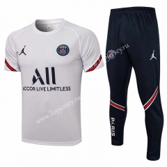 2021-2022 PSG White Short-sleeved Thailand Soccer Tracksuit-815