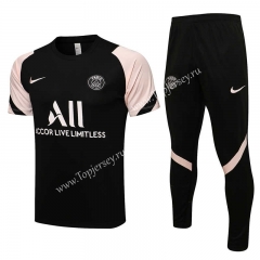 2021-2022 PSG Black Short-sleeved Thailand Soccer Tracksuit-815