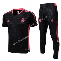 2021-2022 Real Madrid （Full Body Inkjet）Black Short-Sleeve Thailand Soccer Tracksuit-815