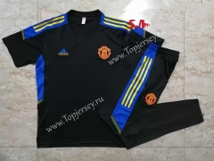 2021-2022 UEFA Champions League Manchester United Black Short-sleeve Thailand Soccer Tracksuit-815