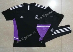 2022-2023 Real Madrid Black Short-Sleeve Thailand Soccer Tracksuit-815
