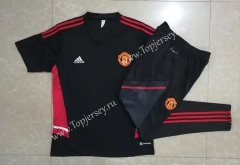 2022-2023 Manchester United Black Short-sleeve Thailand Soccer Tracksuit-815