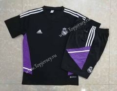 2022-2023 Real Madrid Black Short-Sleeve Thailand Soccer Tracksuit-815