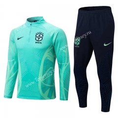 2022-2023 Brazil Full Body Print Green Thailand Soccer Tracksuit-411